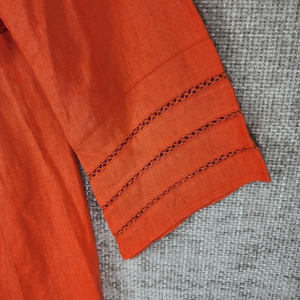 Insight Linen Longline‎ Open Front Jacket Womens 14 Orange Artsy Fitted VTG